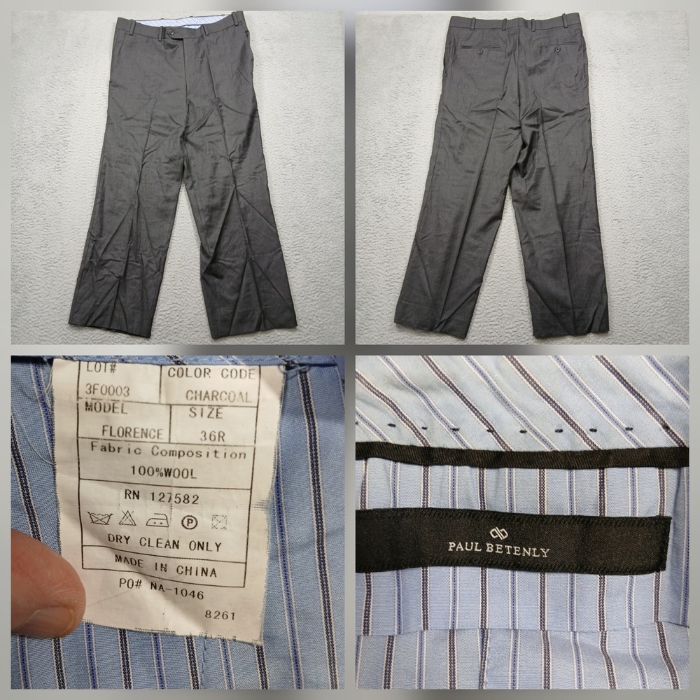 Paul‎ Betenly Wool Dress Pants Men's 36R Charcoal Florence Model